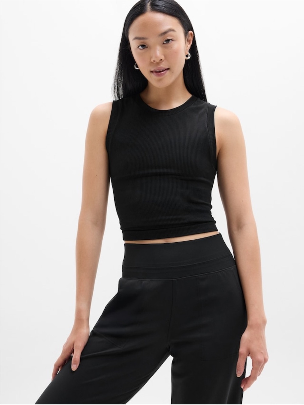 Athleta Renew Women's Black Ribbed Sleeveless Tank Top